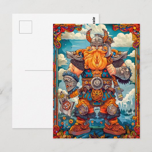 Viking krijger met bijl Noorse mythologie stripver Briefkaart (Voorkant / Achterkant)