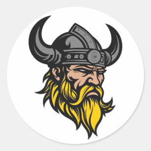 Viking krijger met lange baard in een helm ronde sticker