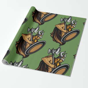 Viking krijger Noorse barbaar met bijl en schild Cadeaupapier