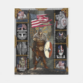 Viking krijger staand voor Amerikaanse vlag Fleece Deken