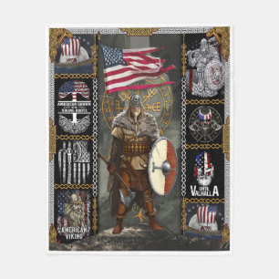 Viking krijger staand voor Amerikaanse vlag Fleece Deken