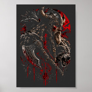 Viking krijger tussen raven – Noorse mythologie T- Poster
