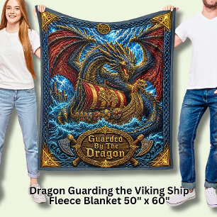 Viking-langboot bewaakt door de draak fleece deken