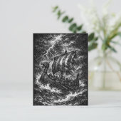 Viking-langboot in de storm — Ink Saga Art Briefkaart (Staand voorkant)