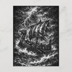 Viking-langboot in de storm — Ink Saga Art Briefkaart
