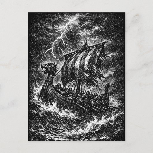 Viking-langboot in de storm — Ink Saga Art Briefkaart (Voorkant)