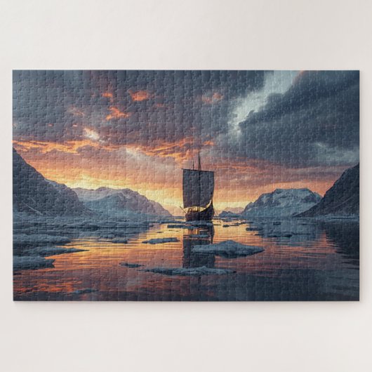 Viking-langskip Icy Fjord Legpuzzel (Horizontaal)