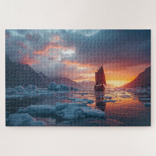 Viking-langskip Icy Fjord Legpuzzel (Horizontaal)