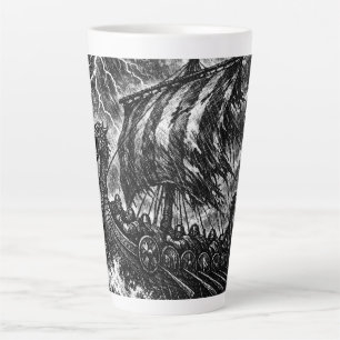 Viking-langskip in de storm — Ink Saga Art Latte Mok