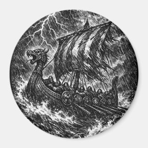 Viking-langskip in de storm — Ink Saga Art Magneet