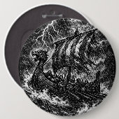Viking-langskip in de storm — Ink Saga Art Ronde Button 6,0 Cm (Voorkant /achterkant)