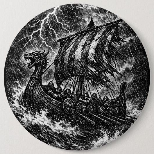 Viking-langskip in de storm — Ink Saga Art Ronde Button 6,0 Cm (Voorkant)
