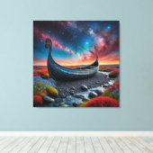 Viking-langskip in een levendig landschap canvas afdruk (Insitu (Houten vloer))