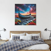 Viking-langskip in een levendig landschap canvas afdruk (Insitu (Slaapkamer))