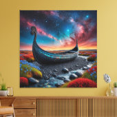 Viking-langskip in een levendig landschap canvas afdruk (Insitu (Woonkamer))