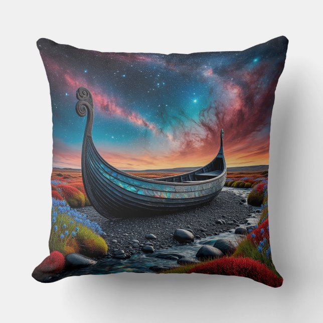 Viking-langskip in een levendig landschap kussen (Voorkant)