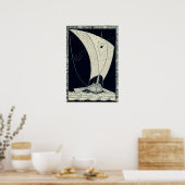 Viking-langskip zeilen 's nachts poster (Keuken)