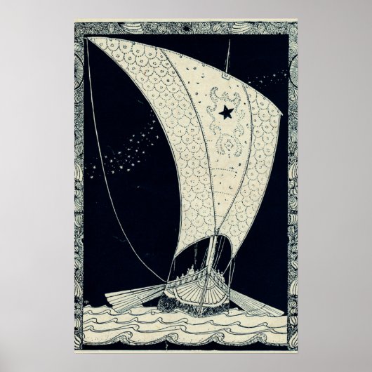 Viking-langskip zeilen 's nachts poster (Voorkant)