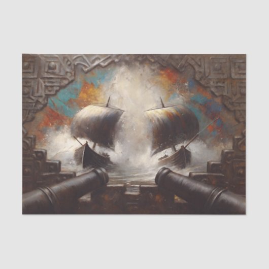 Viking Longship Battle Decoupage Tissuepapier (Voorkant)