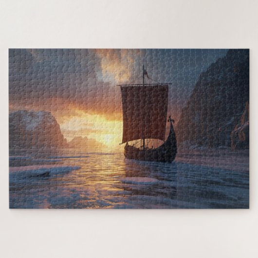 Viking Longship Icy Fjord Jigsaw Puzzle Legpuzzel (Horizontaal)
