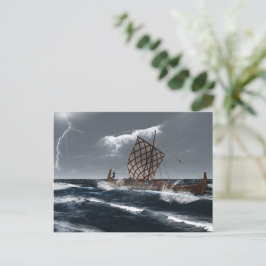 Viking Longship in een Atlantisch Storm Briefkaart (Staand voorkant)