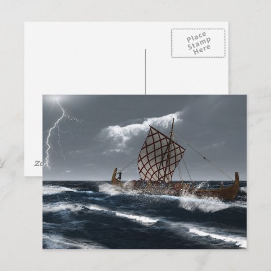 Viking Longship in een Atlantisch Storm Briefkaart (Voorkant / Achterkant)