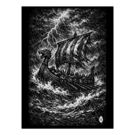 Viking Longship in the Storm — Ink Saga Art Perfect Poster