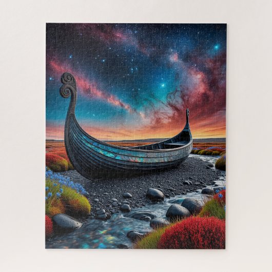 Viking Longship op een levendig landschap Legpuzzel (Verticaal)