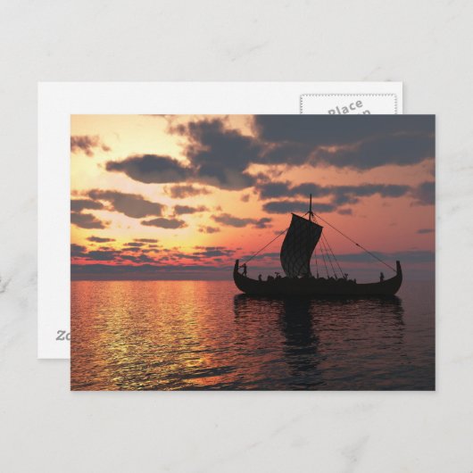 Viking Longship op Sunset Briefkaart (Voorkant / Achterkant)
