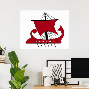 Viking Longship Silhouette Drakkar Ship Poster