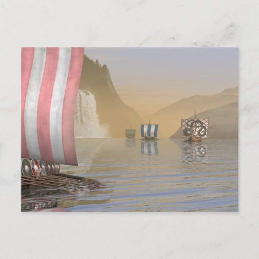 Viking Longships in een Noorse Fjord Briefkaart (Voorkant)