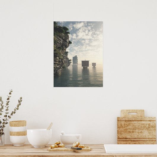 Viking Longships in onbekende wateren Poster (Keuken)