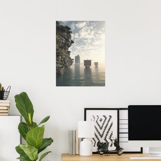 Viking Longships in onbekende wateren Poster (Thuiskantoor)