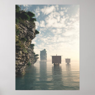 Viking Longships in onbekende wateren Poster