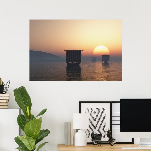 Viking Longships op Sunset Poster (Thuiskantoor)