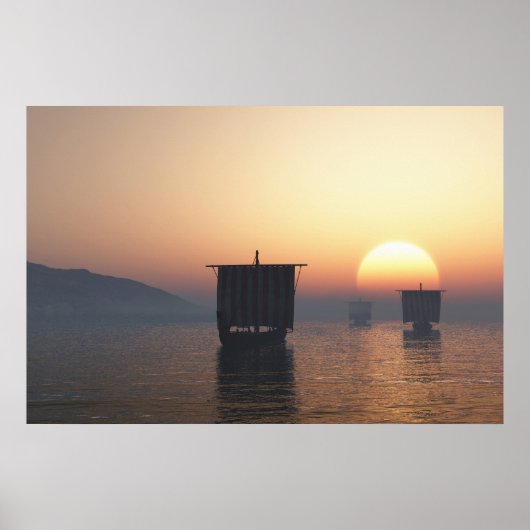Viking Longships op Sunset Poster (Voorkant)