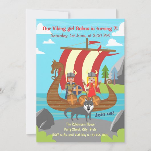Viking meisje en jongen op Viking schip verjaardag Kaart (Voorkant)