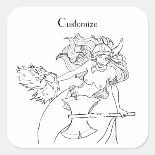 Viking Mermaid Warrior Thunder_Cove Vierkante Sticker (Voorkant)