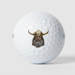 VIKING MET GOUDEN GEHOORNDE HELM GOLFBALLEN