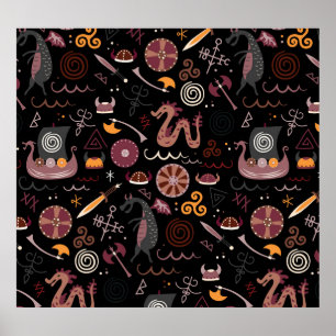 Viking: naadloos, grafisch ontwerp. poster