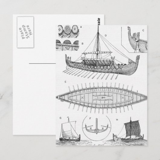 Viking Naval Ship Geschiedenis en Diagram Briefkaart (Voorkant / Achterkant)