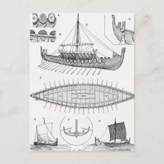  Viking Naval Ship Geschiedenis en Diagram Briefkaart (Voorkant)