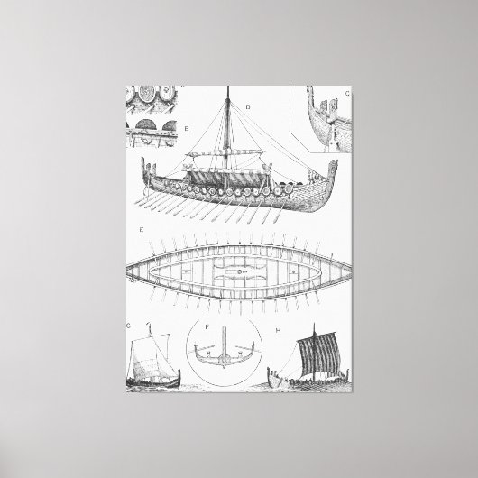  Viking Naval Ship Geschiedenis en Diagram Canvas Afdruk (Voorkant)