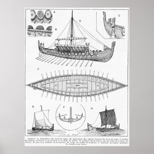 Viking Naval Ship Geschiedenis en Diagram Poster (Voorkant)