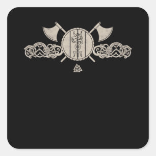 Viking Nordic Ornamenten Axe Shield Asatru Vierkante Sticker