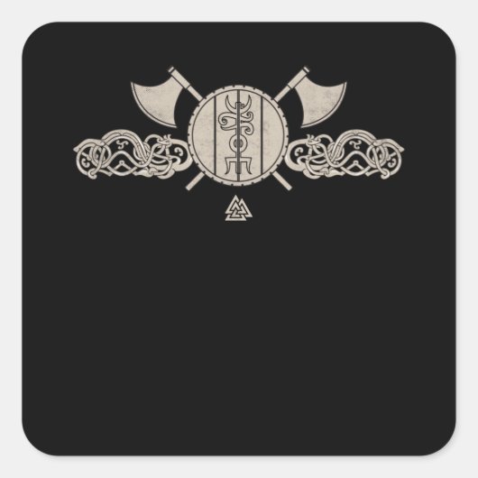 Viking Nordic Ornamenten Axe Shield Asatru Vierkante Sticker (Voorkant)