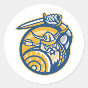 Viking Norse Warrior met zwaard en schild Ronde Sticker