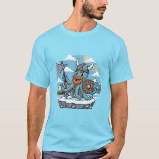 Viking Octopus Cartoon Funny Womens | Mens Skyblue T-shirt