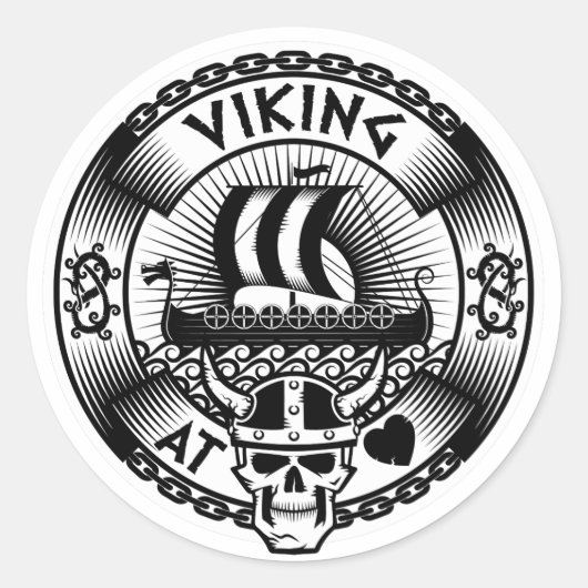 Viking op het hart ronde sticker (Voorkant)