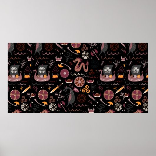 Viking patroon naadloos design grafisch poster (Voorkant)